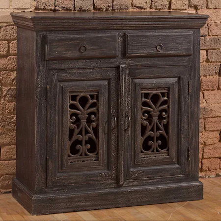 Distressed Black Sideboard with Detailed Doors